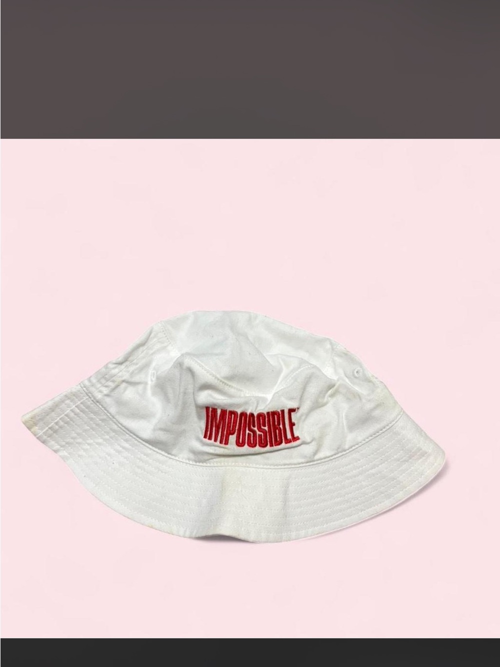 Women’s ' White Bucket Hat with Impossible Red Embroidery